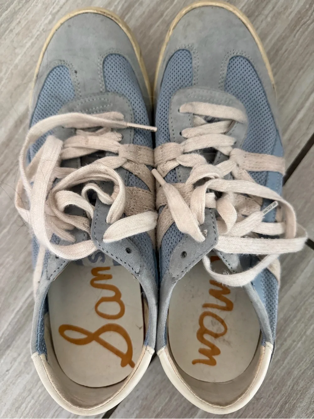 Sam Edelman Pale Blue and Cream Suede Sneakers